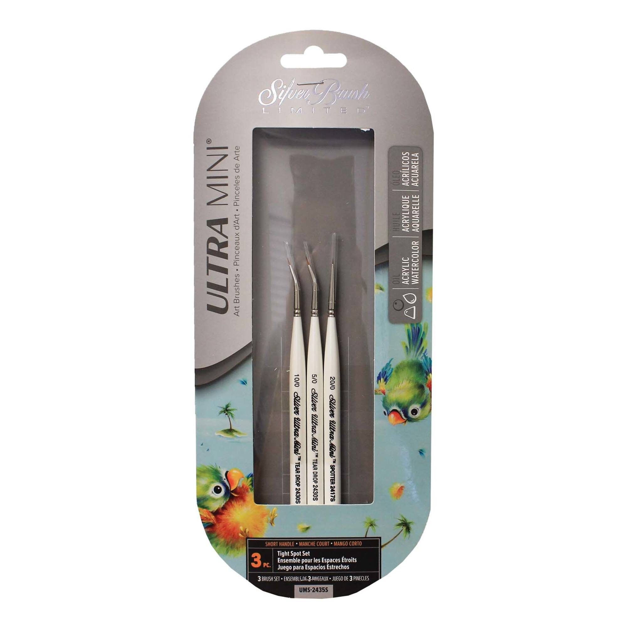 Silver Brush Limited Ultra Mini® White handle Tight Spot Brushes, Set of 3